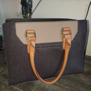 Adrienne  Vittadinio Tote Classy 2 Tone Dual Handle  Dk Brown/Tan Medium